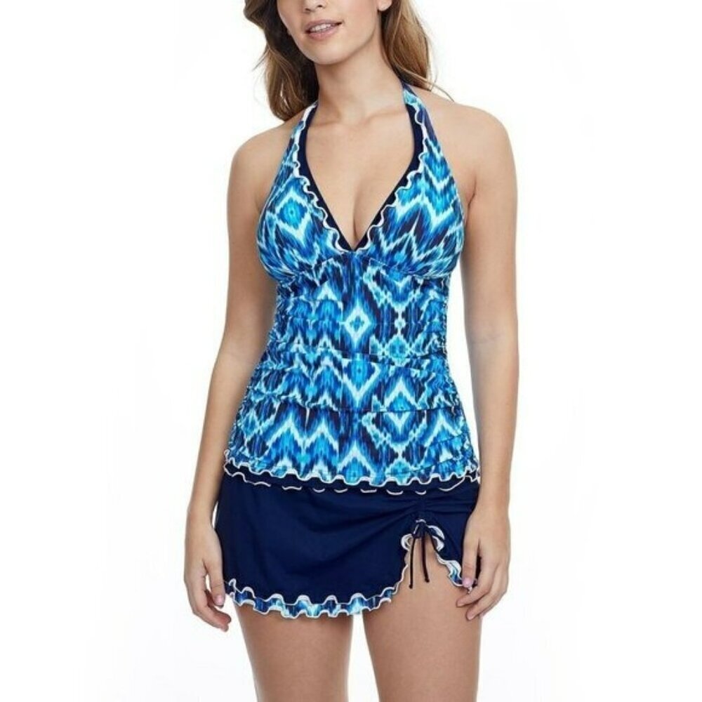 NWT Profile by Gottex Women's Ocean Blues Swim Halter Tankini Top